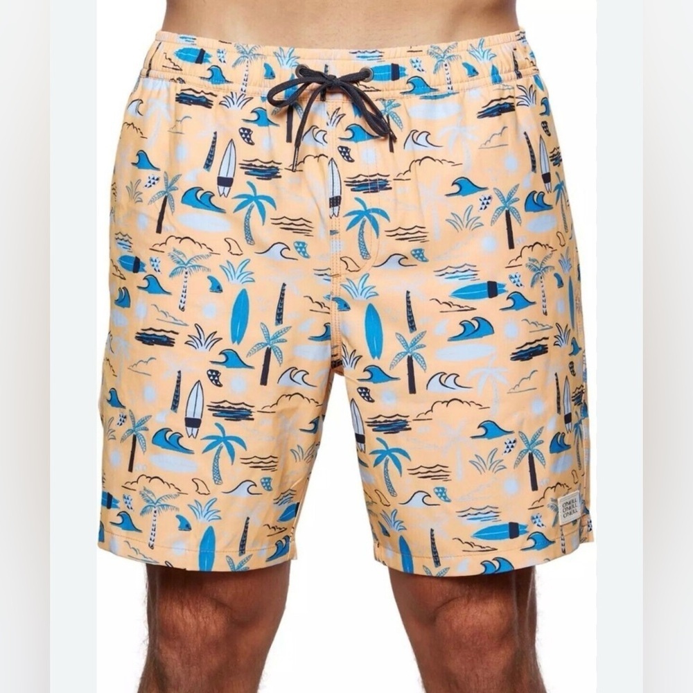 O'Neill Orange and Blue Board Shorts with Tropical Print  men small
